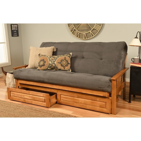 Templeton Monterey Butternut Futon Frame with Suede Gray Mattress & Storage Drawers - Full Size - TE2597755