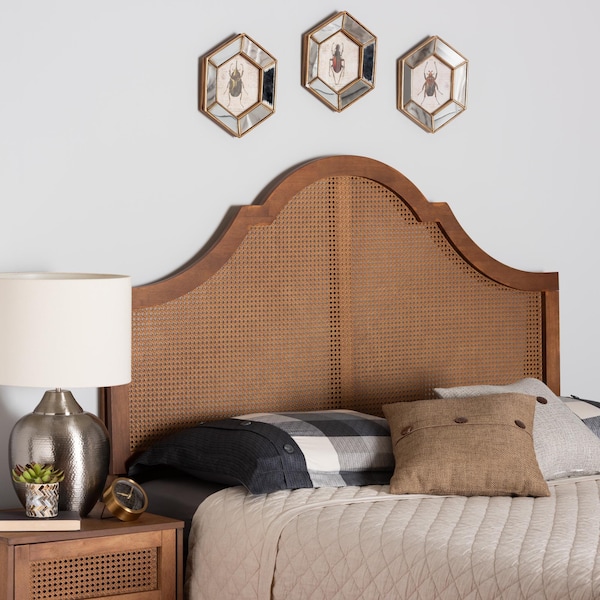 Baxton Studio Camila Classic and Traditional Ash Walnut Finished Wood King Size Headboard with Rattan - 238-12669-ZORO