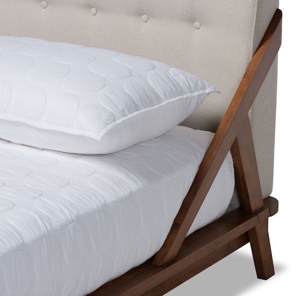 Baxton Studio Sante Mid-Century Beige Upholstered Wood Queen Size Platform Bed - 156-9291
