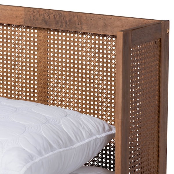 Baxton Studio Rina Walnut Finished and Rattan Queen Size Platform Bed with Headboard - 159-9814-9815