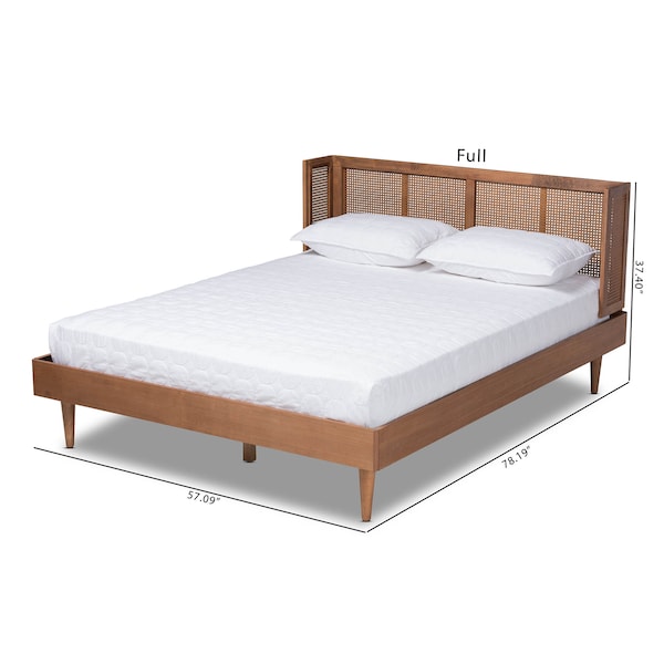 Baxton Studio Rina Walnut Finished and Rattan Queen Size Platform Bed with Headboard - 159-9814-9815