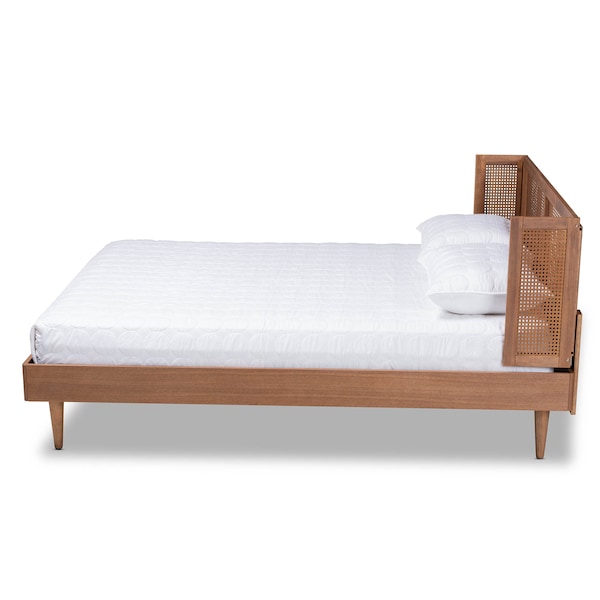 Baxton Studio Rina Walnut Finished and Rattan Queen Size Platform Bed with Headboard - 159-9814-9815