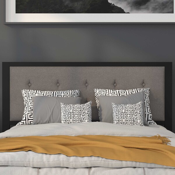 Flash Furniture Queen Tufted Metal Headboard in Dark Gray Fabric - HG-HB1725-Q-DG-GG