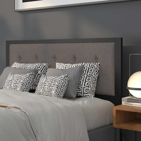 Flash Furniture Queen Tufted Metal Headboard in Dark Gray Fabric - HG-HB1725-Q-DG-GG