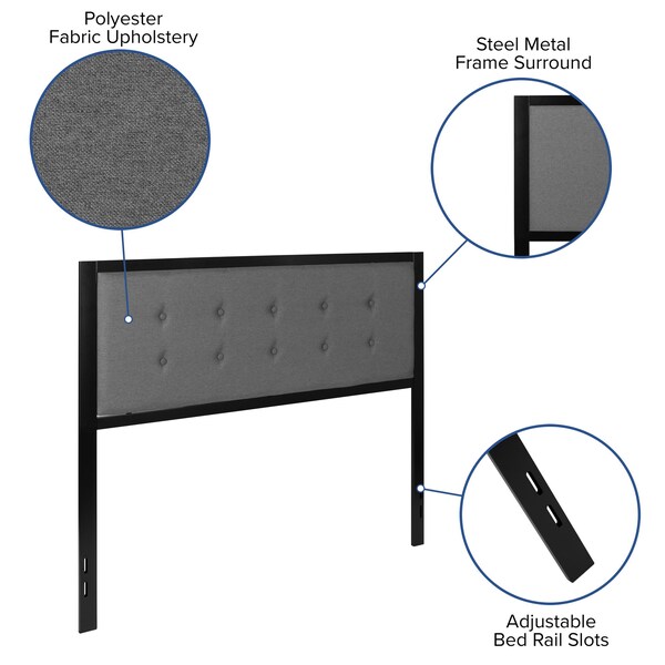 Flash Furniture Queen Tufted Metal Headboard in Dark Gray Fabric - HG-HB1725-Q-DG-GG