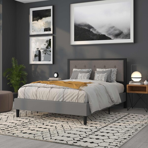 Flash Furniture Queen Tufted Metal Headboard in Dark Gray Fabric - HG-HB1725-Q-DG-GG