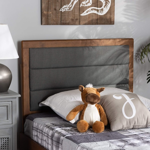 Baxton Studio Dexter Modern Dark Grey Fabric Upholstered and Walnut Brown Finished Wood Headboard-Twin - 191-11534-ZORO