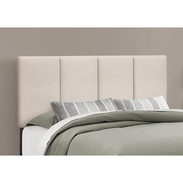Monarch Specialties Bed, Queen Size, Platform, Bedroom, Frame, Upholstered, Linen Look, Wood Legs, Beige, Black - I 6026Q