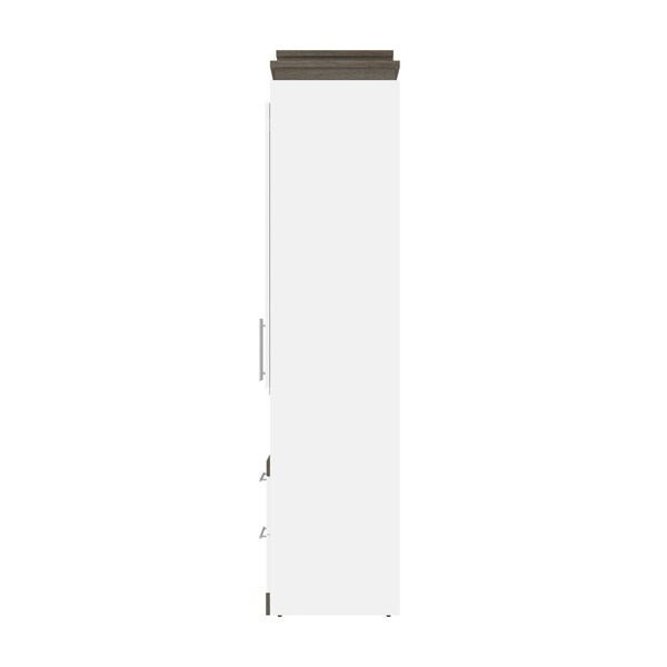 Bestar Orion 104W Queen Murphy Bed and 2 Storage Cabinets with Pull-Out Shelves (105W), White & Walnut Grey - 116889-000017