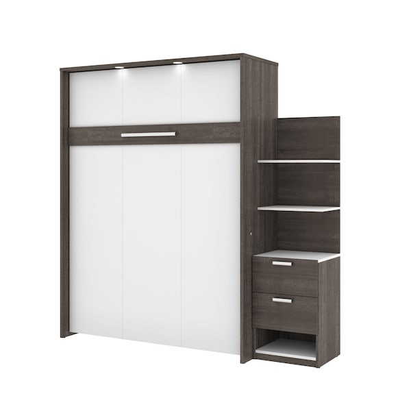 Bestar Cielo Queen Murphy Bed with Floating Shelves (85W), Bark Grey & White - 80887-47