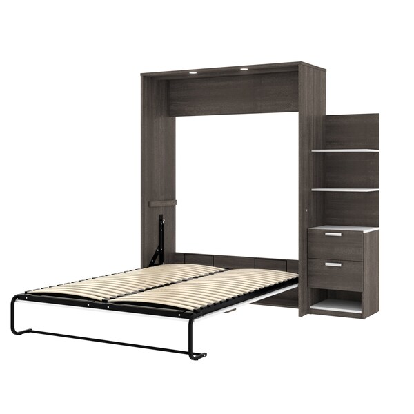 Bestar Cielo Queen Murphy Bed with Floating Shelves (85W), Bark Grey & White - 80887-47