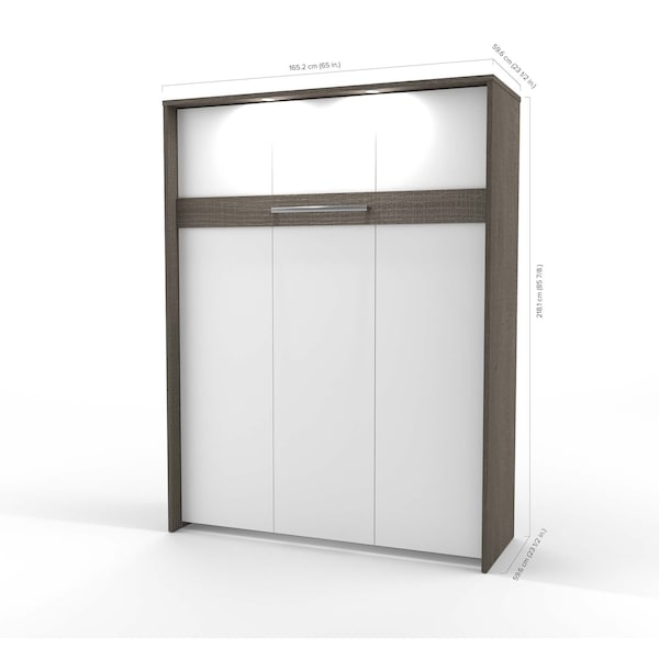 Bestar Cielo Queen Murphy Bed with Floating Shelves (85W), Bark Grey & White - 80887-47