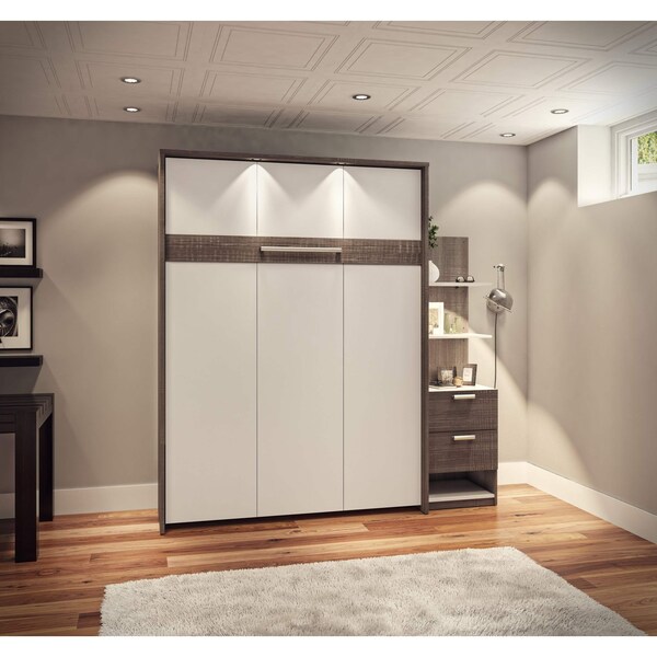 Bestar Cielo Queen Murphy Bed with Floating Shelves (85W), Bark Grey & White - 80887-47