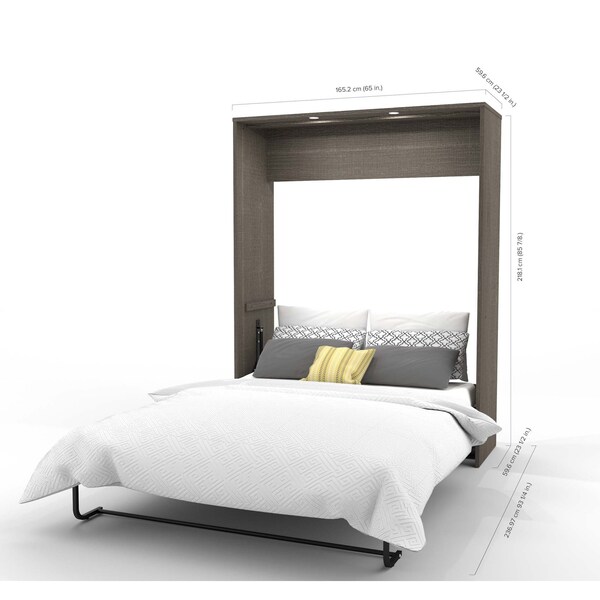 Bestar Cielo Queen Murphy Bed with Floating Shelves (85W), Bark Grey & White - 80887-47