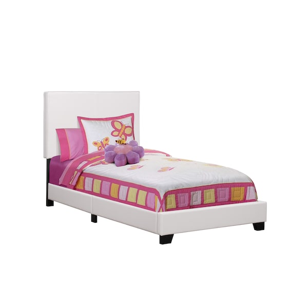 Monarch Specialties Bed, Twin Size, Platform, Bedroom, Frame, Upholstered, Pu Leather Look, Wood Legs, White - I 5911T
