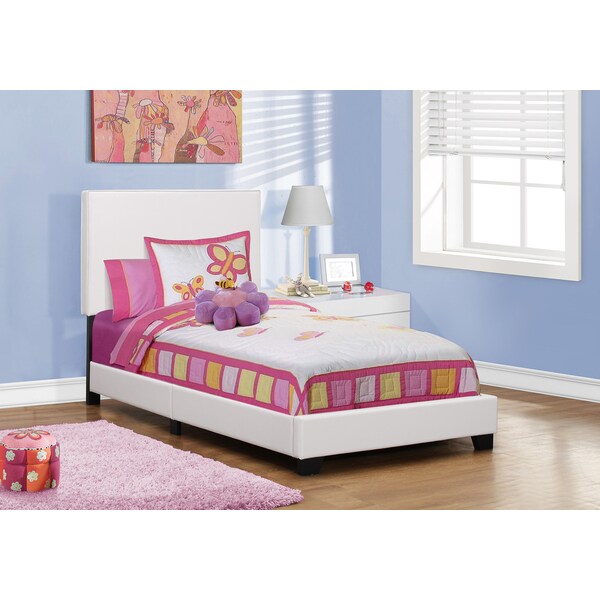 Monarch Specialties Bed, Twin Size, Platform, Bedroom, Frame, Upholstered, Pu Leather Look, Wood Legs, White - I 5911T