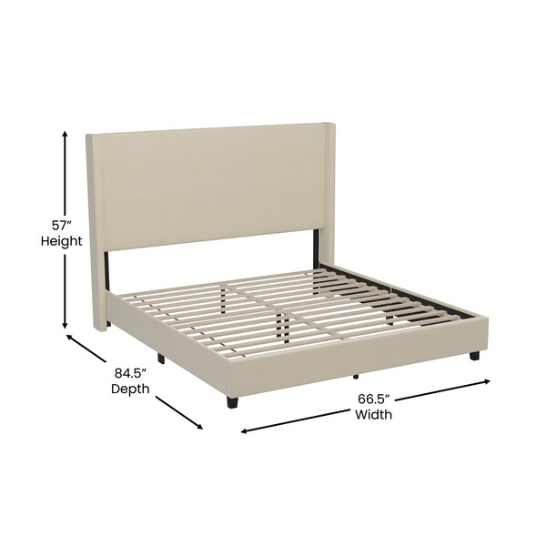 Flash Furniture Beige Queen Platform Bed with Tufted Headboard - YK-1077-BEIGE-Q-GG
