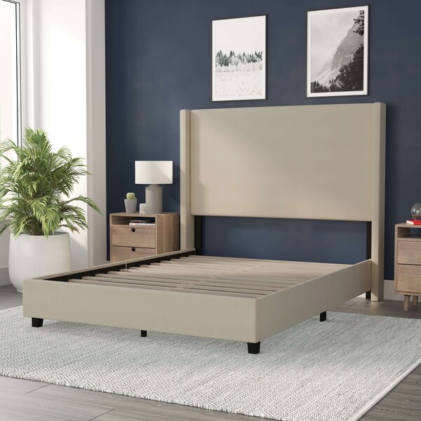 Flash Furniture Beige Queen Platform Bed with Tufted Headboard - YK-1077-BEIGE-Q-GG