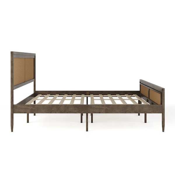 Martha Stewart Jax King Size Solid Wood Platform Bed w/Rattan Headboard and Footboard, Brown Gray - MG-090022-K-WOAK-MS