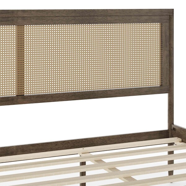 Martha Stewart Jax King Size Solid Wood Platform Bed w/Rattan Headboard and Footboard, Brown Gray - MG-090022-K-WOAK-MS