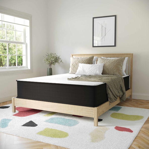 Flash Furniture Dream 12 in Hybrid Mattress, Queen Size High Density Foam and Pocket Spring Mattress in a Box, White/Black - DR-E230P-R-Q-12-GY-GG