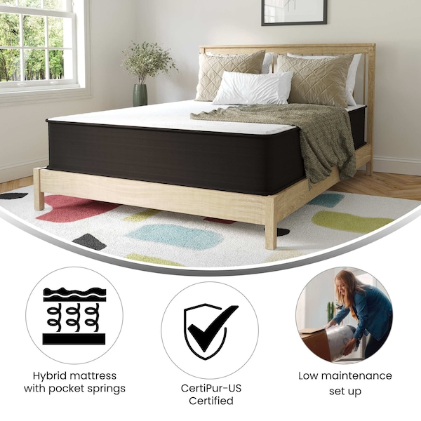 Flash Furniture Dream 12 in Hybrid Mattress, Queen Size High Density Foam and Pocket Spring Mattress in a Box, White/Black - DR-E230P-R-Q-12-GY-GG