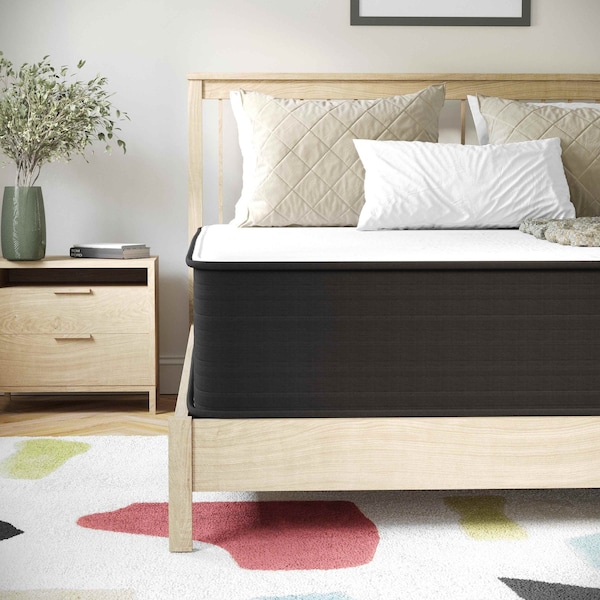 Flash Furniture Dream 12 in Hybrid Mattress, Queen Size High Density Foam and Pocket Spring Mattress in a Box, White/Black - DR-E230P-R-Q-12-GY-GG