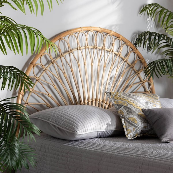 Baxton Studio Devereaux Modern Bohemian Natural Brown Rattan Queen Size Standalone Headboard - 210-12725