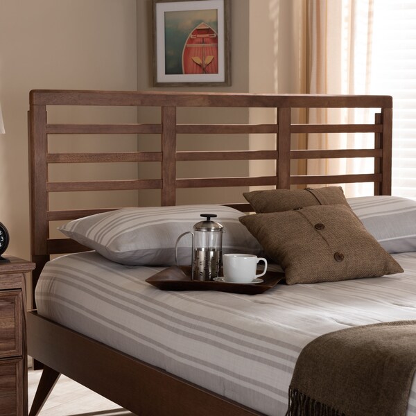 Baxton Studio Salome Mid-Century Walnut Finished Wood King Size Open Slat Headboard - 156-9424