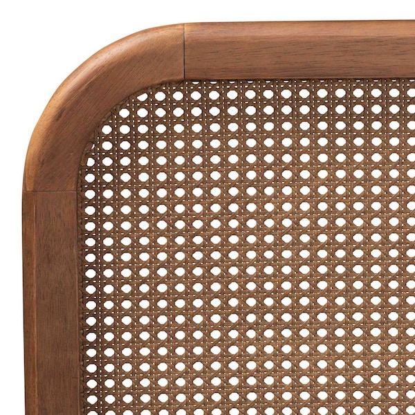Baxton Studio Elston Mid-Century Walnut Brown Finished Wood and Synthetic Rattan Platform Bed-Queen - 193-11486-ZORO