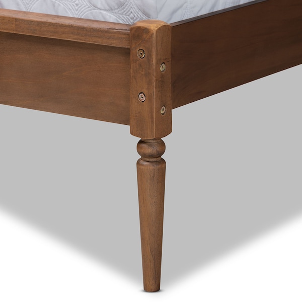Baxton Studio Elston Mid-Century Walnut Brown Finished Wood and Synthetic Rattan Platform Bed-Queen - 193-11486-ZORO