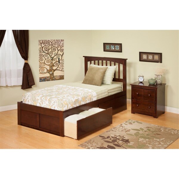 Atlantic Furniture Atlantic Furniture AR8722114 Mission Twin Bed with Flat Panel Footboard and Urban Bed Drawers in an Antique Walnut Finish - AR8722114