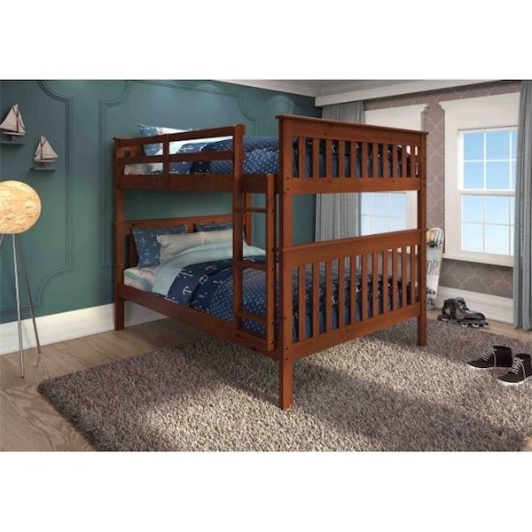Fixturesfirst PD-123-3E Full Size Mission Bunkbed with Slat-Kits Mattress Ready - Light Espresso - FI469500