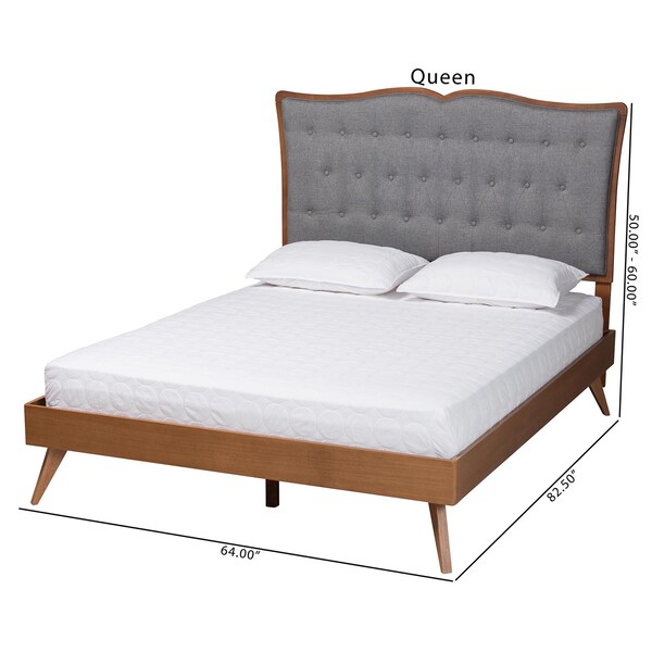 Baxton Studio Hawthorn Classic and Traditional Grey Fabric and Walnut Brown Finished Wood Queen Size Platform Bed - 237-12640-9408-ZORO