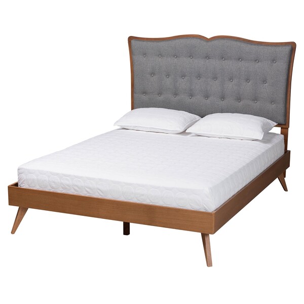 Baxton Studio Hawthorn Classic and Traditional Grey Fabric and Walnut Brown Finished Wood Queen Size Platform Bed - 237-12640-9408-ZORO