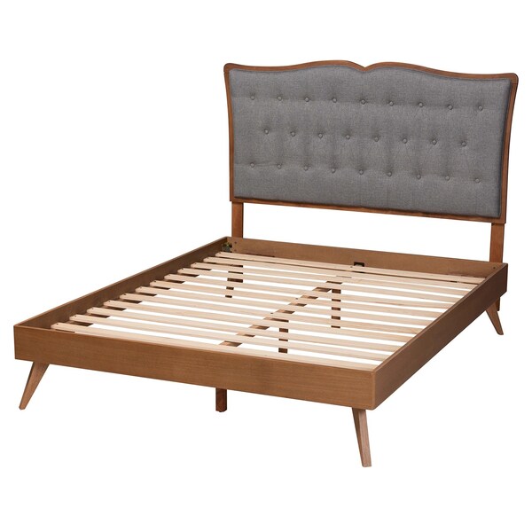 Baxton Studio Hawthorn Classic and Traditional Grey Fabric and Walnut Brown Finished Wood Queen Size Platform Bed - 237-12640-9408-ZORO