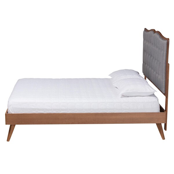 Baxton Studio Hawthorn Classic and Traditional Grey Fabric and Walnut Brown Finished Wood Queen Size Platform Bed - 237-12640-9408-ZORO