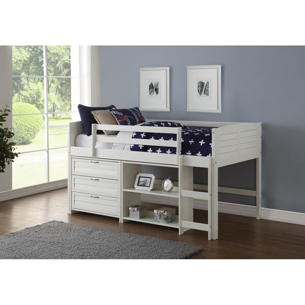 Highboy PD-795AW-Modular-C3 Twin Louver Low Loft in White with 3 Drawer Chest & Small Bookcase - HI939791