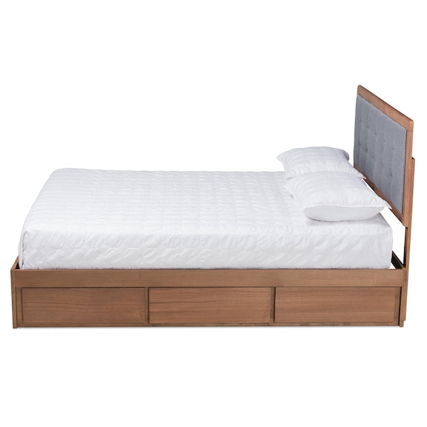 Baxton Studio Lene Modern Dark Grey Fabric and Ash Walnut Brown Finished Wood Full Size 3-Drawer Storage Bed - 175-9431-9620-ZORO