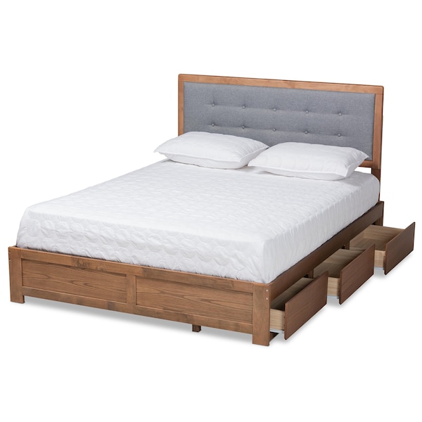 Baxton Studio Lene Modern Dark Grey Fabric and Ash Walnut Brown Finished Wood Full Size 3-Drawer Storage Bed - 175-9431-9620-ZORO