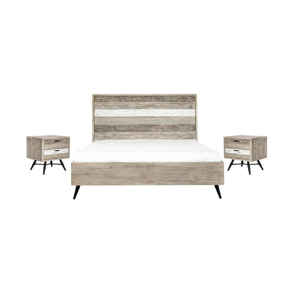 Armen Living Bridges 3 Piece King Bedroom Set in Two-Tone Acacia Wood - SETBRBDKG3A