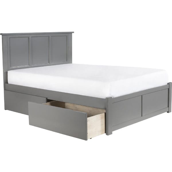 Atlantic Furniture Atlantic Furniture AR8632119 Madison Full Platform Bed with Flat Panel Foot Board & 2 Urban Bed Drawers - Grey - AR8632119