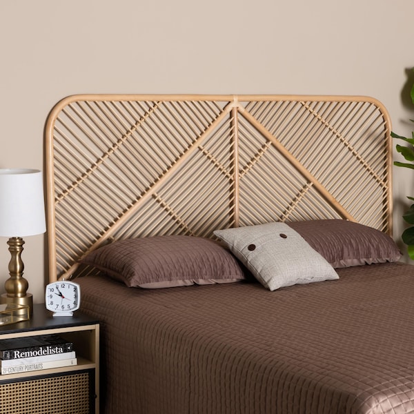 Baxton Studio Walid Modern Bohemian Natural Brown Rattan Queen Size Standalone Headboard - 232-13157-ZORO