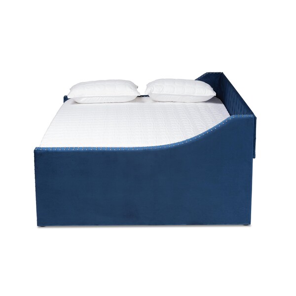 Baxton Studio Raphael Modern and Contemporary Navy Blue Velvet Fabric Queen Size Daybed with Trundle - 187-11477-ZORO