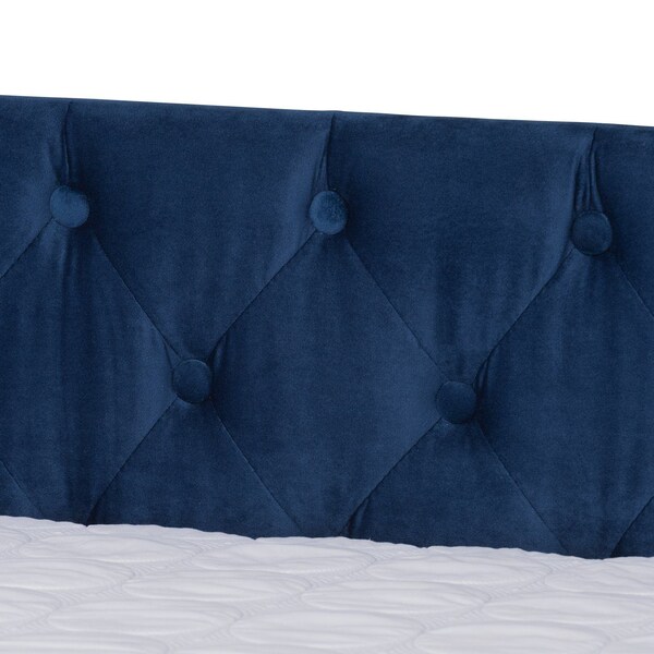 Baxton Studio Raphael Modern and Contemporary Navy Blue Velvet Fabric Queen Size Daybed with Trundle - 187-11477-ZORO