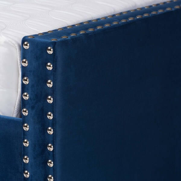 Baxton Studio Raphael Modern and Contemporary Navy Blue Velvet Fabric Queen Size Daybed with Trundle - 187-11477-ZORO