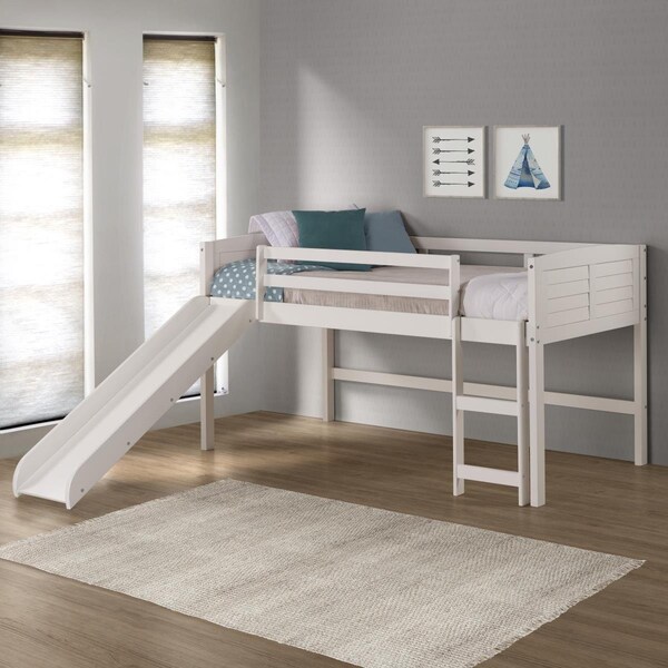 Kd Gabinetes PD-790ATW-785W Twin Size Louver Low Loft with Slide in White - KD3177766
