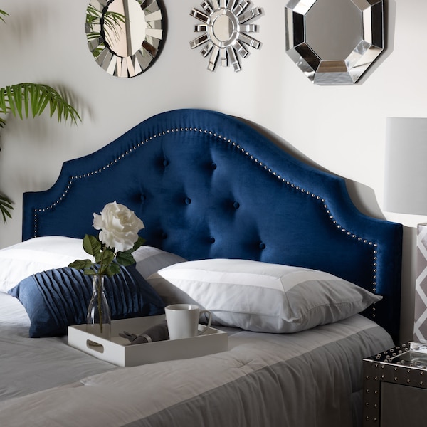Baxton Studio Cora Royal Blue Velvet Upholstered Queen Size Headboard - 154-9323