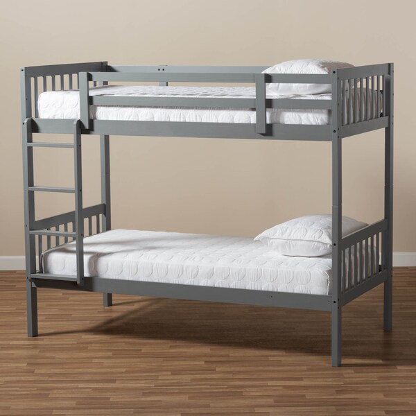 Baxton Studio Jude Grey Finished Wood Twin Size Bunk Bed - 157-9631