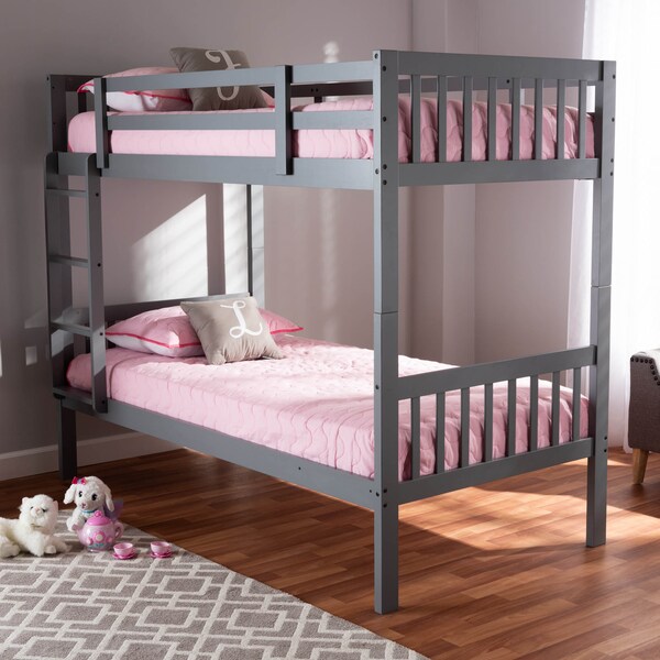 Baxton Studio Jude Grey Finished Wood Twin Size Bunk Bed - 157-9631